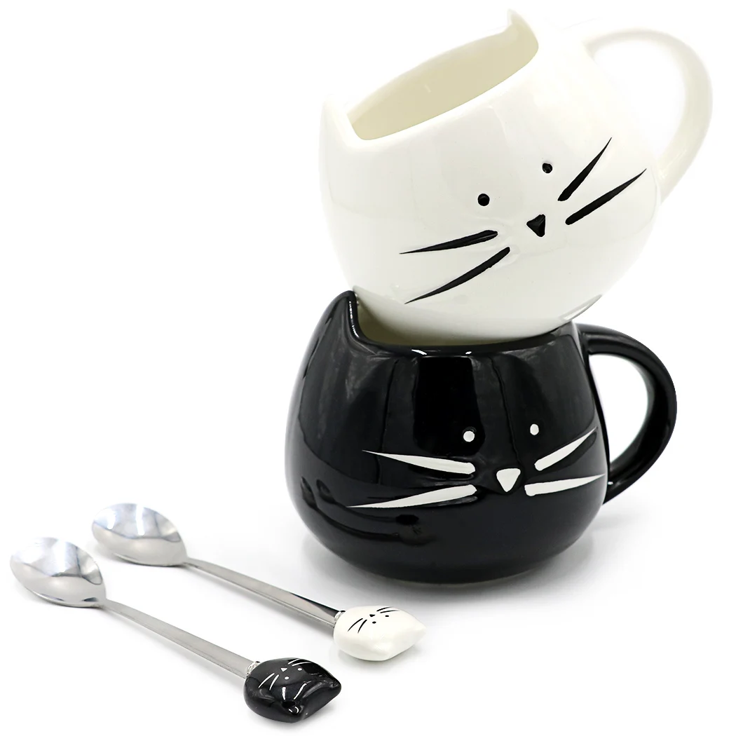 Teagas Cat Coffee Mugs for Boyfriend or Husband Black & White Ceramic