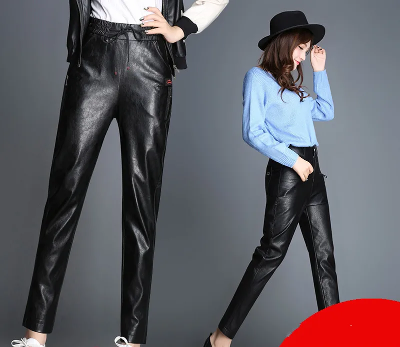

Autumn and winter new style leather leather pants female European and American casual pants sheep skin was thin nine long pants