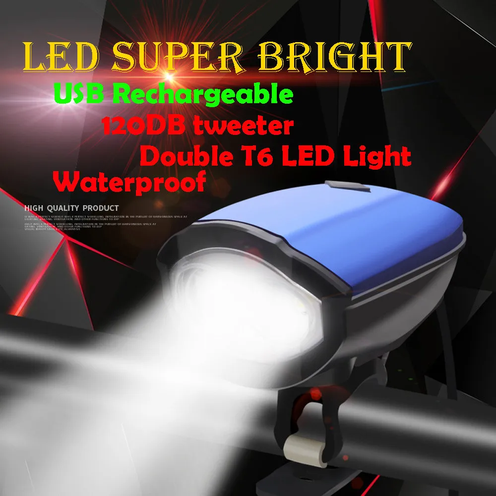 

Cycling USB Rechargeable Bike Light Double Lamp Head Light Bicycle Horn Lights Bicycle Head Light new A30