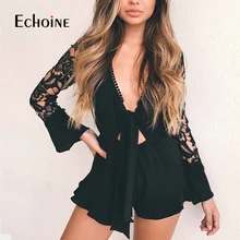 Sexy Party Lace Bodysuit Women Jumpsuit Hollow Out Short Overalls V-Neck Long Sleeve Ruffle Jumpsuit Romper Casual Playsuits Sexy Party Lace Bodysuit Women Jumpsuit Hollow Out Short Overalls V-Neck Long Sleeve Ruffle Jumpsuit Romper Casual Playsuits