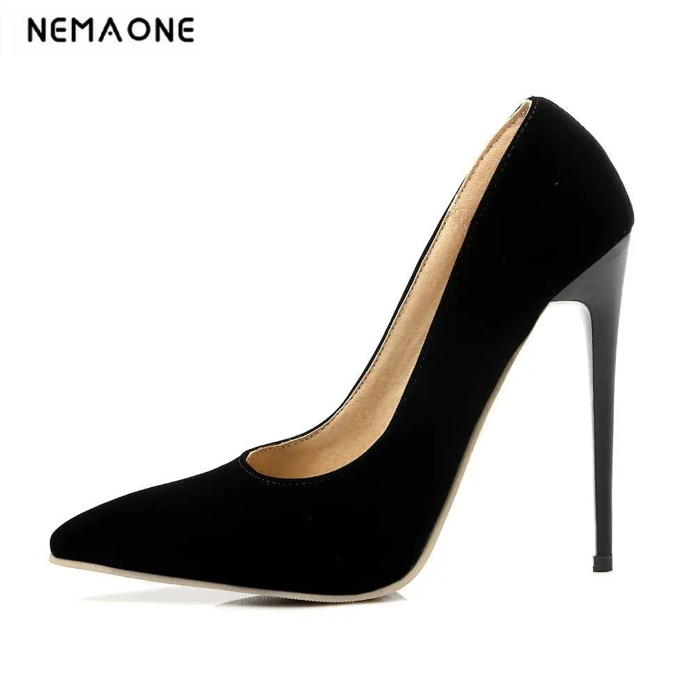 

New 2018 Women's Super High Heels Women Pumps Sexy Thin Heel Pointed Toe pu/nubuck Shoes Woman Wedding Shoes Plus Size 34-43