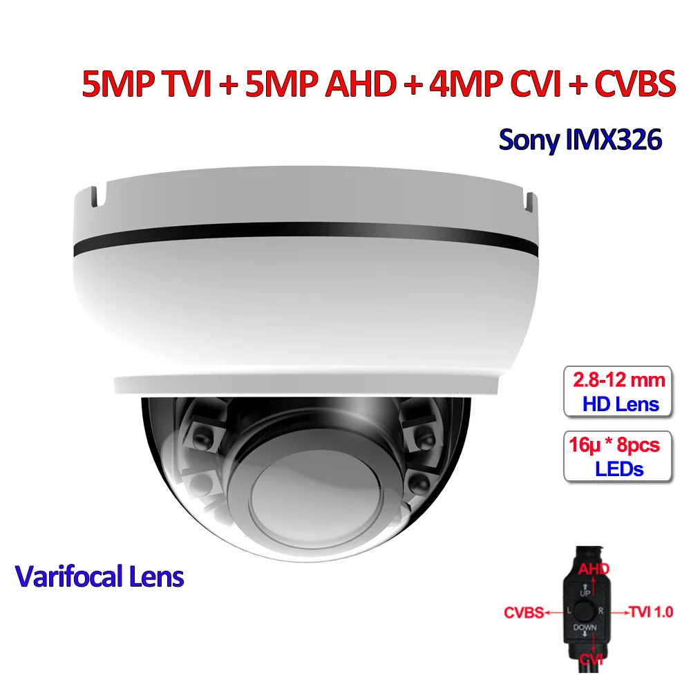 

5MP TVI 4MP AHD CVI IMX326 CMOS Security camera 4in1 surveillance cameras, IR CUT, DNR, UTC, OSD, Varifocal Lens, SMD IR LEDs