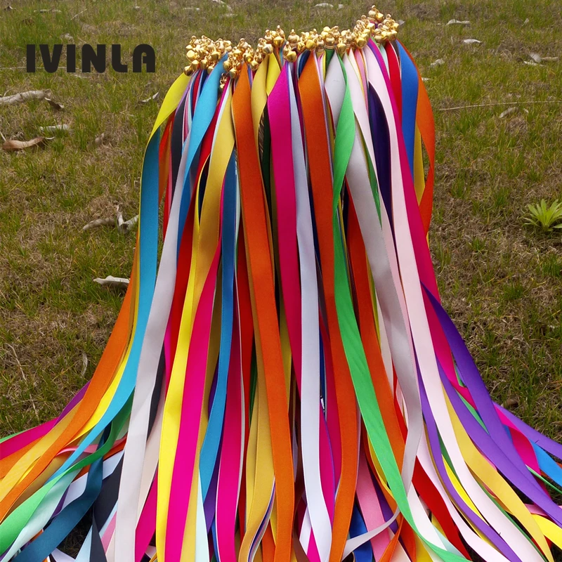 50 шт./лот, цветные свадебные палочки разных цветов с золотыми колокольчиками для украшения свадьбы