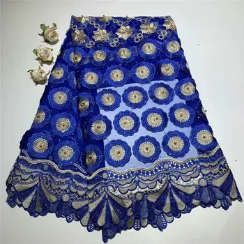 

2019 Royal blue Latest French Nigerian Lace Fabric High Quality African Lace Fabric Wedding African French Tulle Lace with Beads