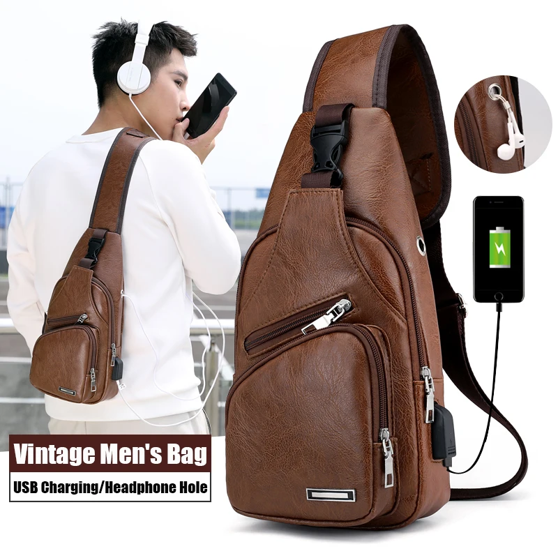 

Lagemisay 2019 New Fashion Crossbody Bag For Men USB Charging Chest Bag Men's PU Messenger Bags Male Travel Shoulder Bag Package