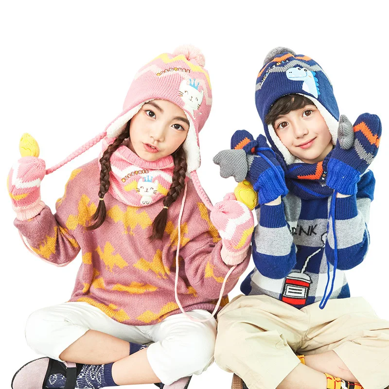 

Kocotree Korean Style Kids Winter Hat & Scarf Baby Winter Cap Children Warm Gloves For Boys Suit Beanie Hats Scarfs For Girls