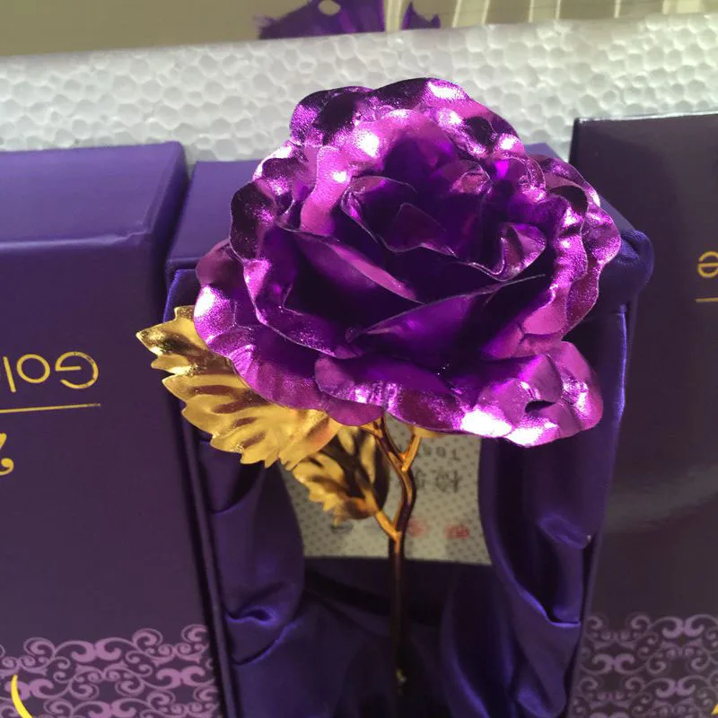 New 10Pcs/lot Purple 24k Gold Rose Flower Gold Dipped Rose With Purple