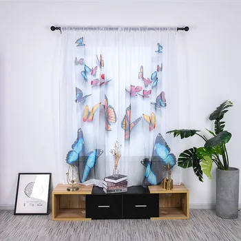 

2pcs digital printing Zebra Butterfly owl pattern Sheer Curtains for Living Room Bedroom Drape Top Window Screening Drapes Tull
