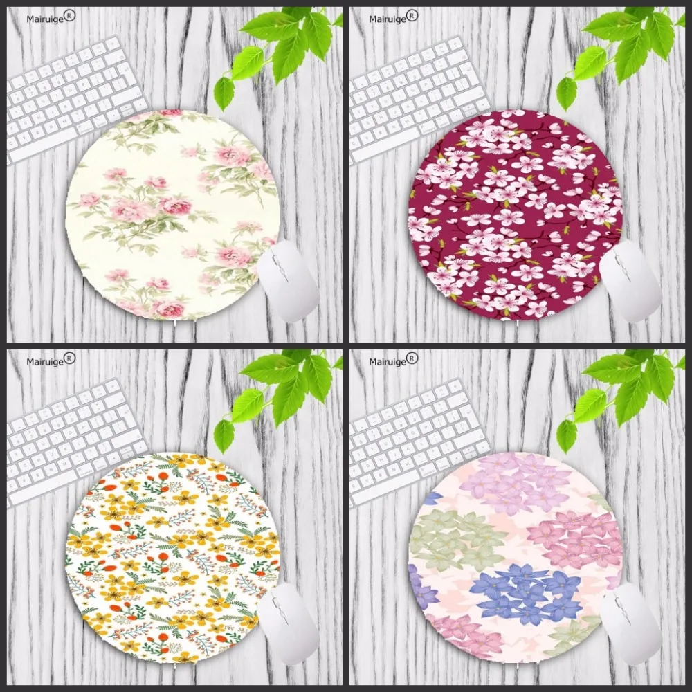 Mairuige Small Floral Flower Print Mouse Pad Anti Slip Round Mousepad