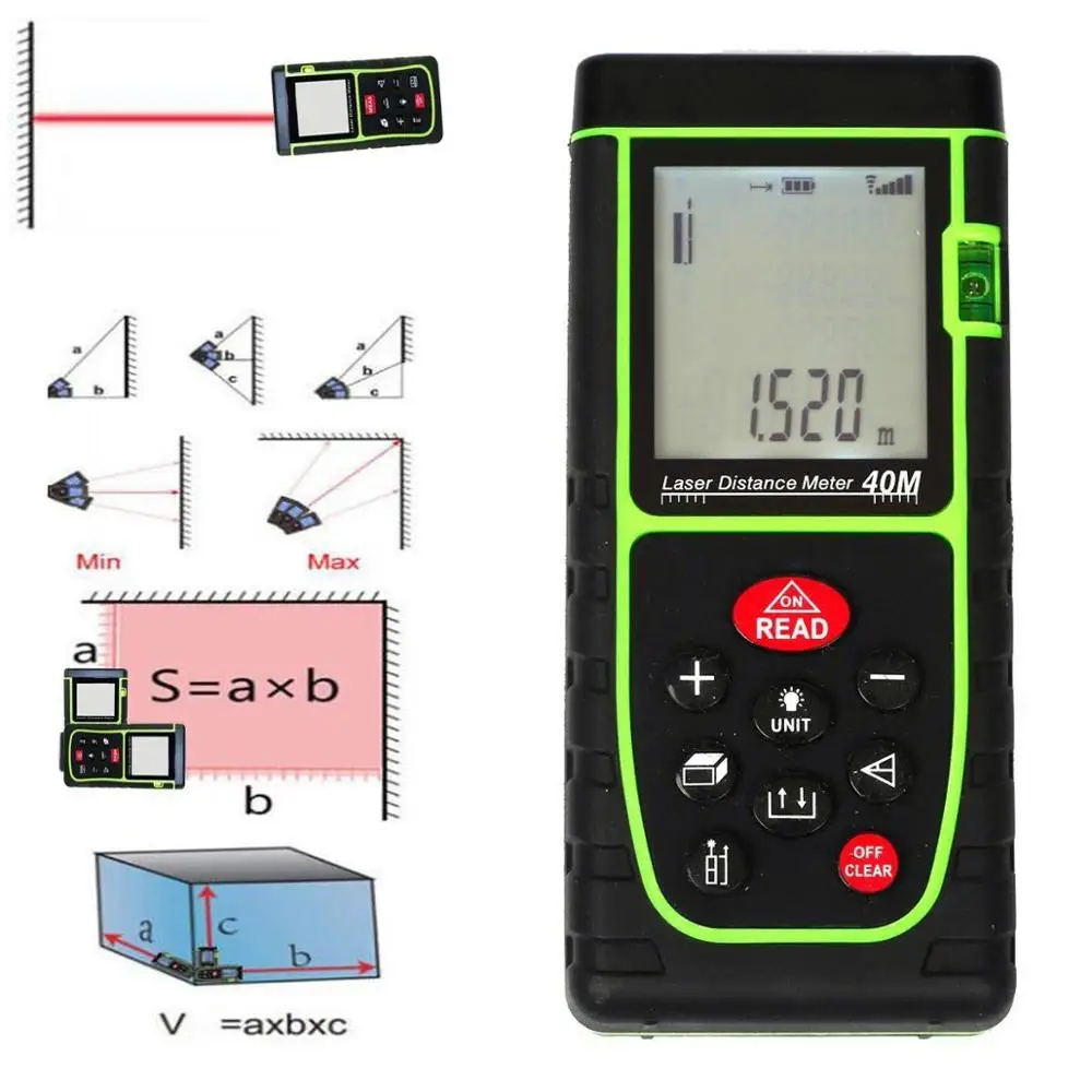 Портативный цифровой лазер точка измеритель расстояния ленты дальномер 40 м 131ft