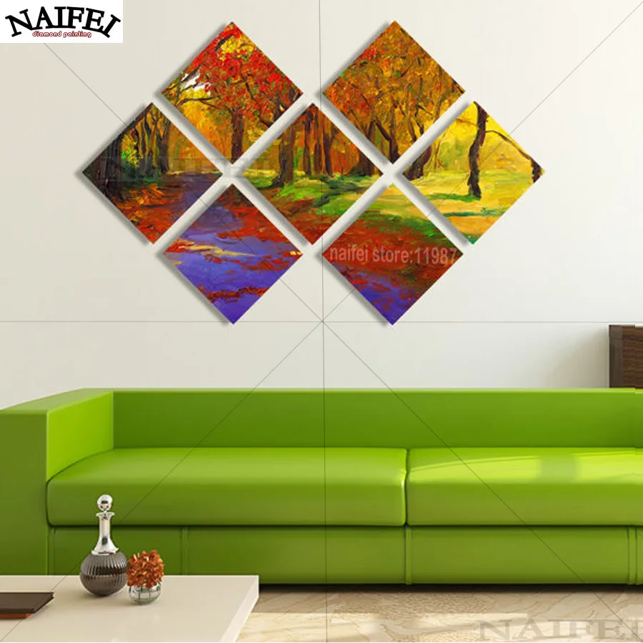 

7 pcs,Full square Diamond Painting Cross Stitch"Oil Painting Lavender",5D Diamond Embroidery Mosaic Multi-picture stickers decor