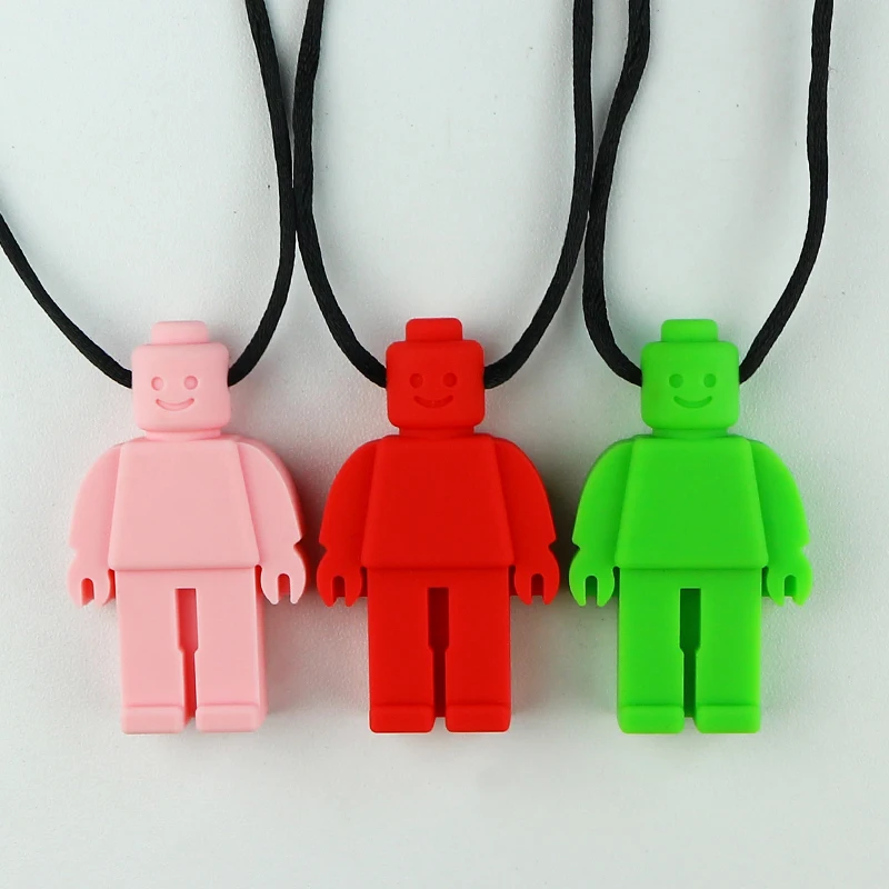 Silicone Teether Robot Chew Necklace Food Grade Silicone Sensory Chewable Figurine Toy for Kids Baby Autism ADHD