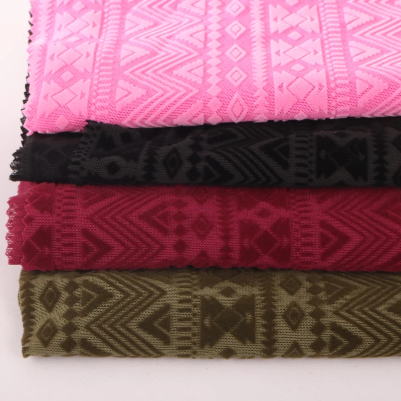 

high quality polyester and spandex power mesh flocking fabric for garment underwear