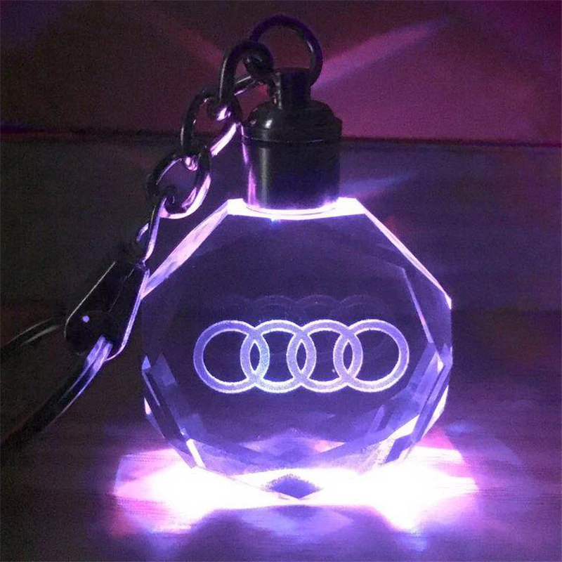 

LED Light Car Logo Laser Engraved Crystal Key Chain Keychain Wall Hanging Rings Souvenir Gift Styling Personalized Key Chains