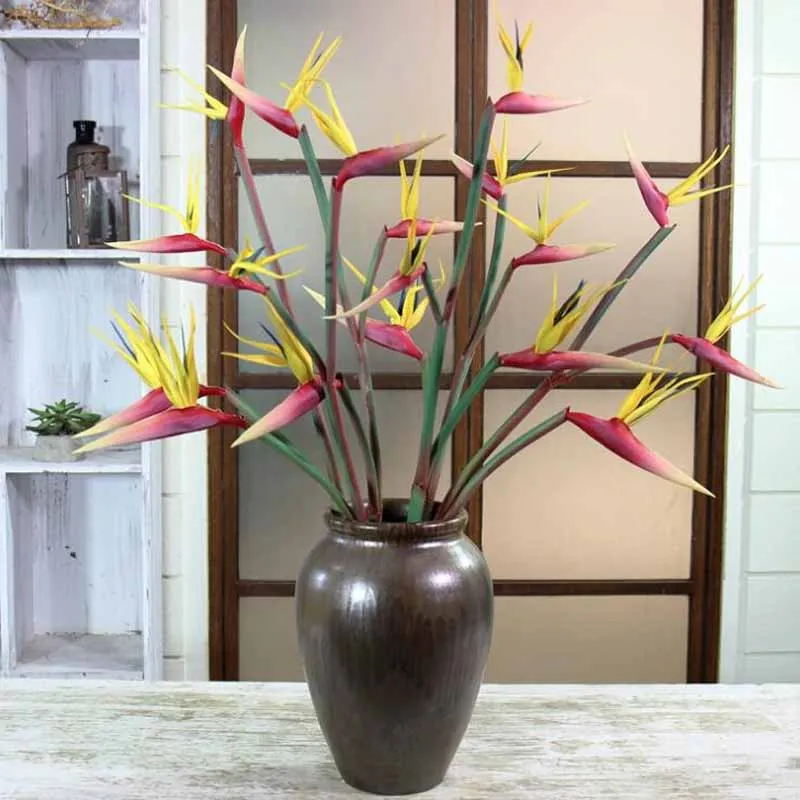 

3 Heads PU Artificial Strelitzia Reginae Flowers Decorative Artificial Paradise Bird Fake Flower Home Wedding Decoration 6pcs