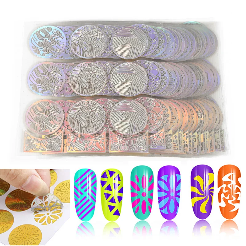 

ELECOOL 24/12/6 Pcs 3D Round Hollow Stickers Nail Art Decals Template Design Fashion Stencil Reusable Manicure Nail Art Template