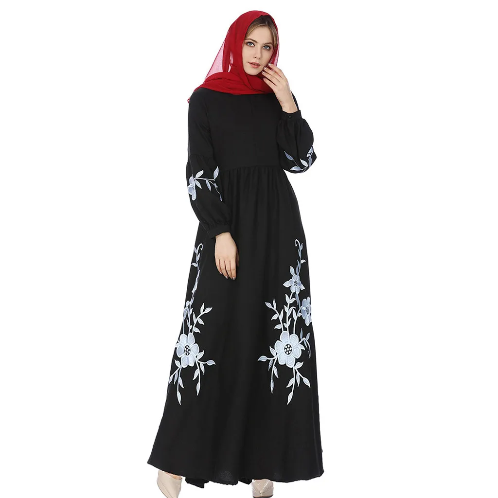 

Muslim Chiffon Long Sleeved Dress Long Paragraph Large Size Embroidered Dress moroccan kaftan dress dubai c0315