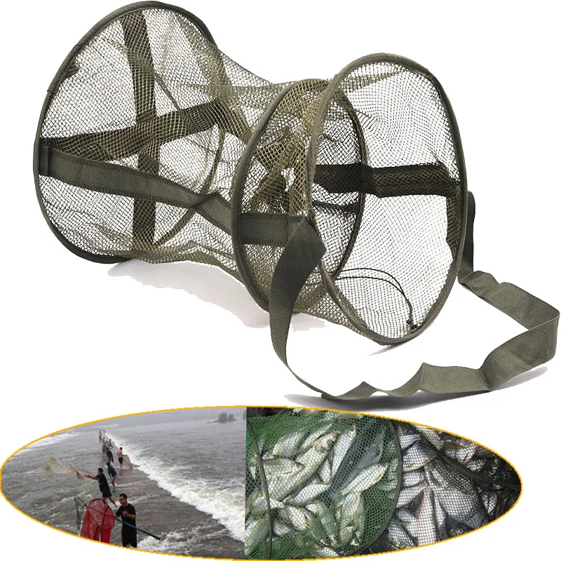 

Fishing Trap Network Fold Landing Net Portable Dark green Fishing Net Round Folding Fish Shrimp Mesh Cage Cast Net