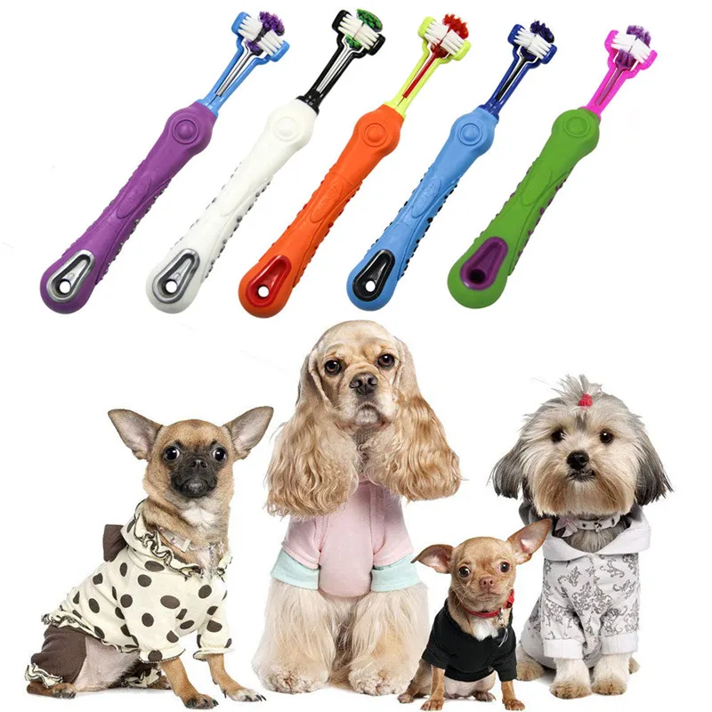Dogs Toothbrush Three Sided Pets Clean Mouth Teeth Care Cleaning Grooming Tools Perfect Teeth