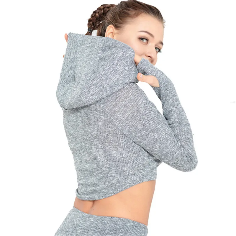 

ESHINES Women's Long Sleeve Sports Hoodie High Stretch Yoga Wear Breathable Running Sweatshirt Sport Jacket Running Yoga Jacket