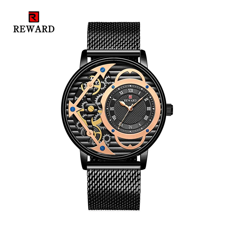 Награда новые спортивные мужские s часы лучший бренд класса люкс стальной ремень кварцевые часы водонепроницаемые большой циферблат золотые часы мужские Relogio Masculino - Цвет: RD62003M-F