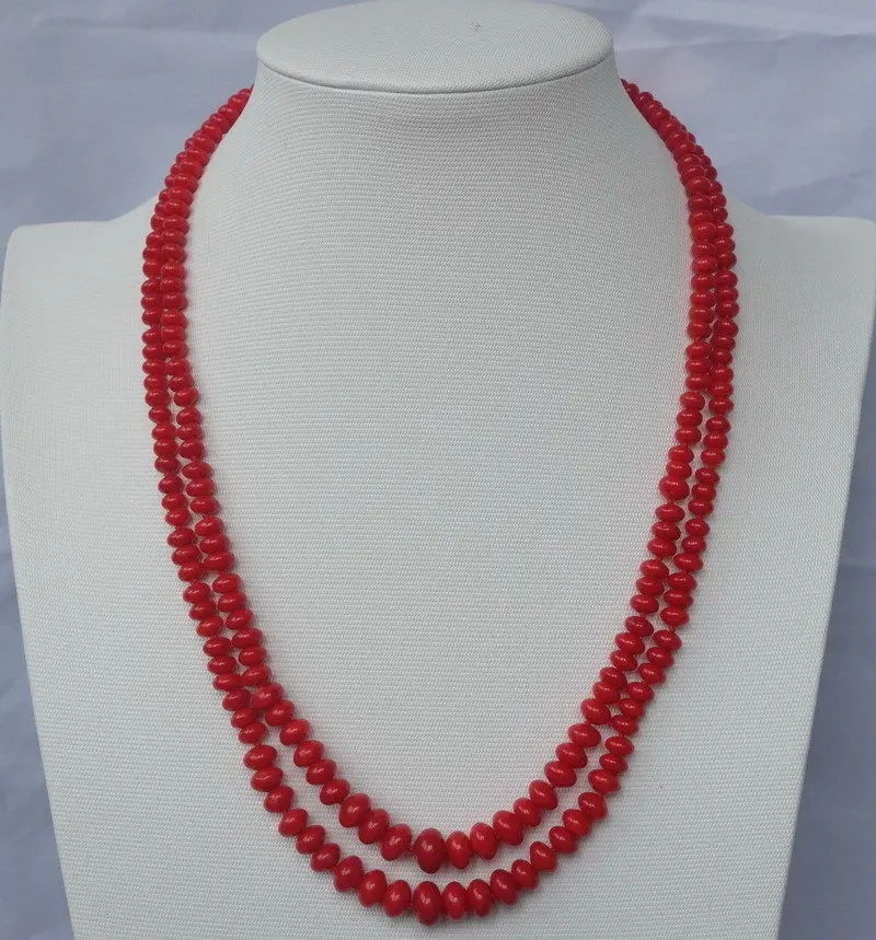 

huij 004906 2strds Red Coral Rondelle necklace