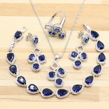 XUTAAYI синий кубический цирконий белые камни Мода 925 серебряный цвет ювелирных изделий наборы Превосходное ожерелье кольца серьги браслет