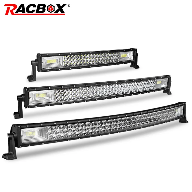 Goedkoop Racbox 22 32 42 Inch Triple Rij Gebogen Led Light Bar Spot Flood Combo Werk Licht Voor 4WD 4X4 Uaz Vrachtwagen Boot Suv Atv Auto Styling