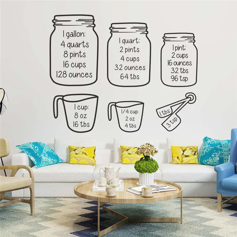 Measuring Cup Stickers Muraux Art Decal Vinyl Wall Stickers Kitchen Restaurant Home Decor Adesivo De Parede 30MR706
