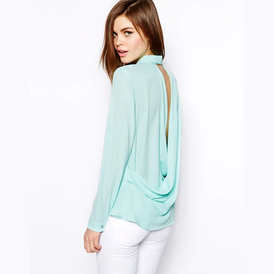 camisa verde menta mujer
