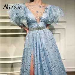 Vestidos 2018 3D звезды блестками вечерние платья Дубай Турецкий Арабский Aibye Разделение Пром платья вечерние платье Abendkleider Кафтан платья