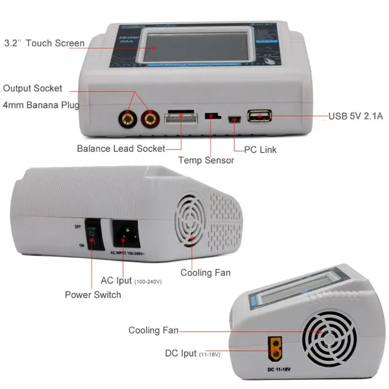 

RC Balance Charger Discharger HTRC T150 AC/DC 150W 10A Touch Screen for LiPo LiHV LiFe Lilon NiCd NiMh Pb Battery