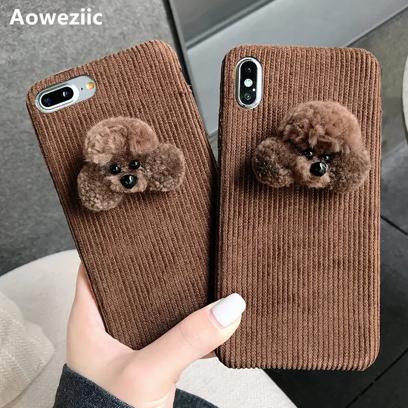 

Aoweziic Winter For iphoneX XS MAX XR phone case 3D cute dog corduroy 6S 7 8plus Soft Shell Female