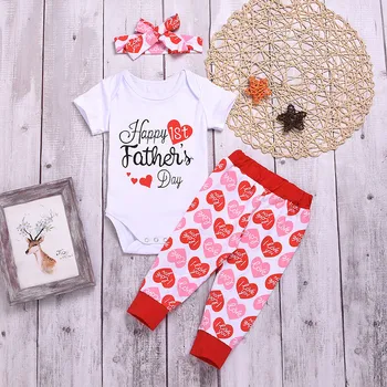 

Baby Toddler Girl Father's day Letter Printed Romper+Pants+Headband Outfits Set Nice Gift Newborn Baby Girl Lovely Clothes