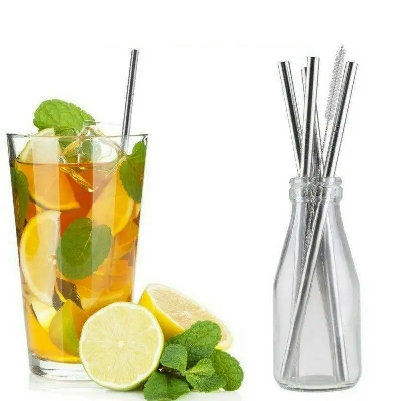 

4pcs Straight Reusable Drinking Straws Metal Stainless Steel Eco-Friendly Bar Kitchen Wedding Party Decoration Supplies