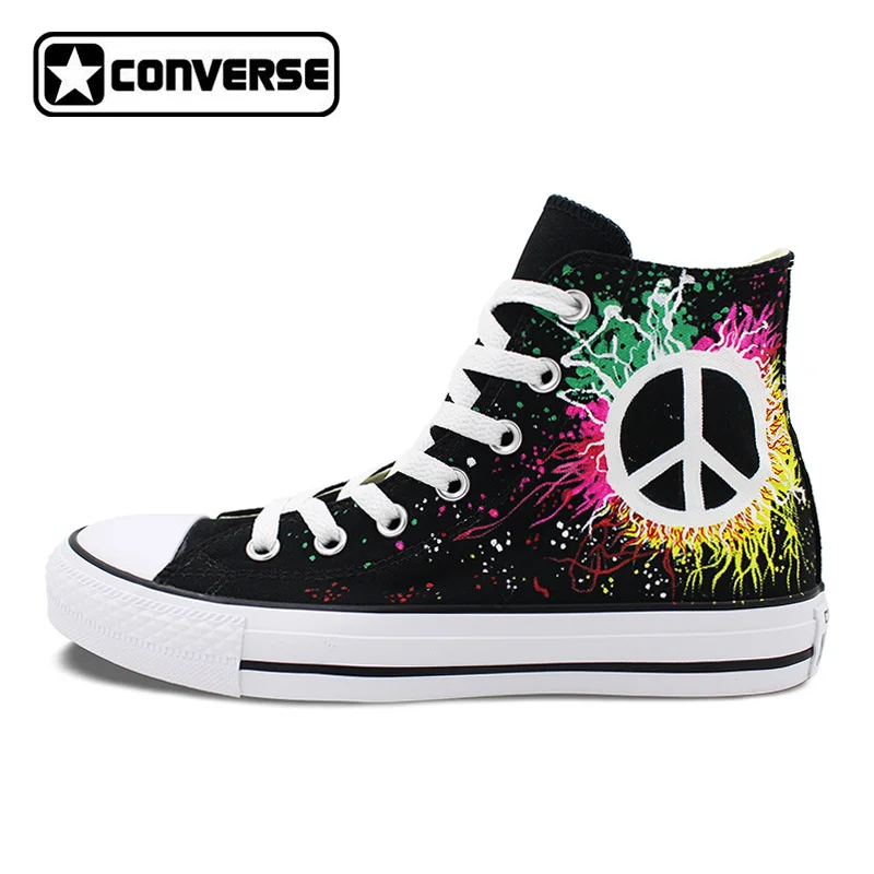 

Peace Sign Converse All Star Design Hand Painted Shoes Woman Man High Top Canvas Sneakers Men Women Gifts