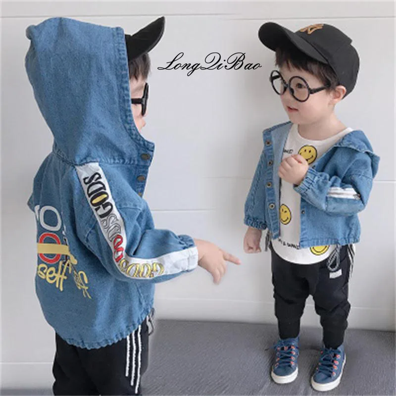 

High quality 2018 autumn boy children's clothing children's jacket Korean version of the letter printed hooded denim jacket