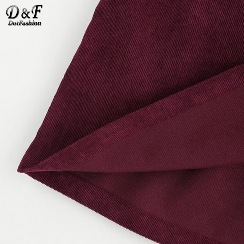 Dotfashion Bib Pocket Front Overall Dress 2017 Burgundy Square Neck Pinafore Cute Shift Dress Sleeveless Short Dress