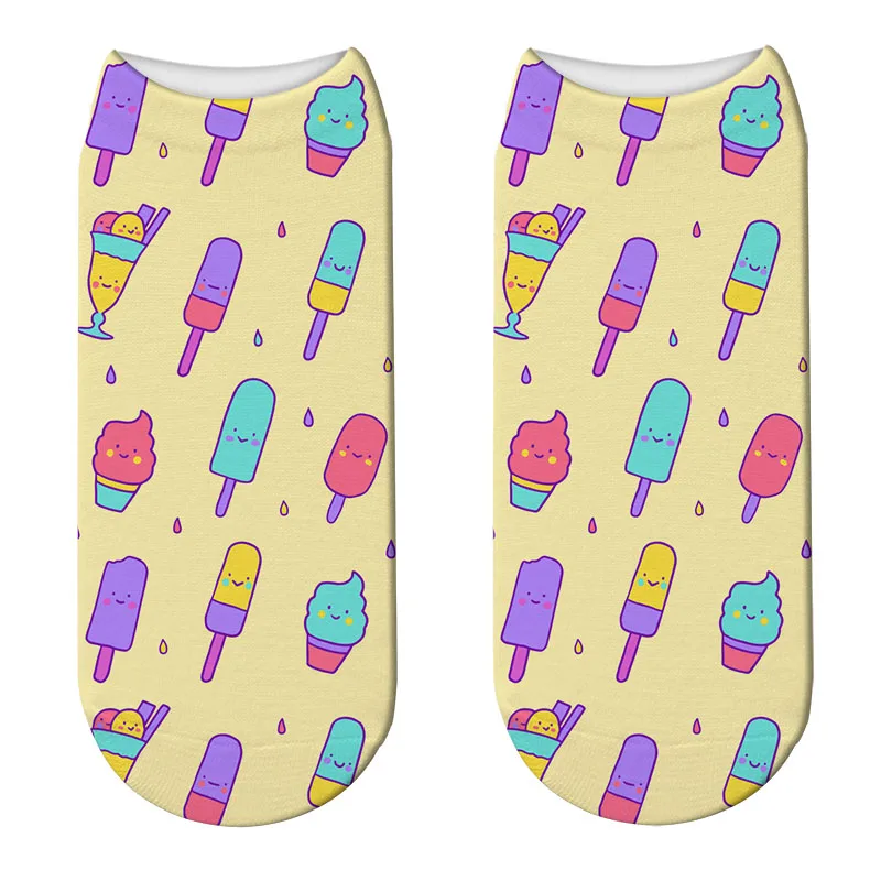 Новые носки с 3D принтом мороженого для женщин Kawaii до щиколотки Femme calcetines mujer милые забавные носки для девочек Happy Calcetines 6ZJQ-ZWS21 - Цвет: Style4