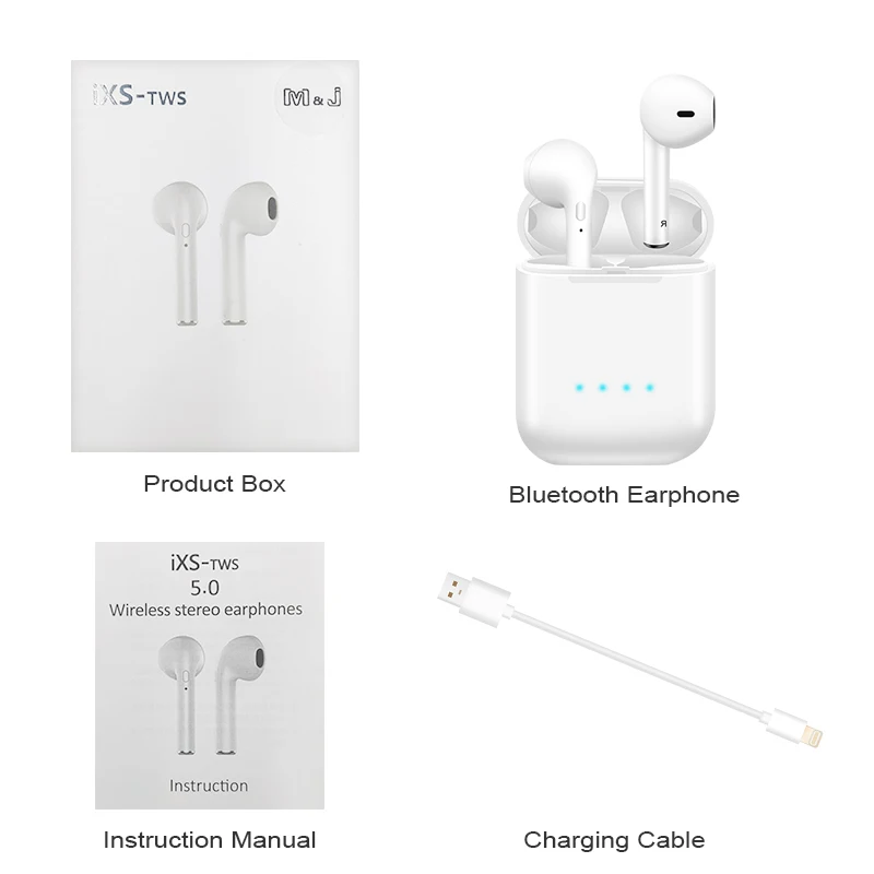 M& J новые iXS-TWS Bluetooth наушники беспроводные наушники с двойным микрофоном гарнитура 3D стерео наушники зарядный чехол для iphone - Цвет: White