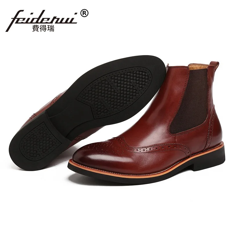 Oxford Genuíno Asa Sapatos Preto Equitação Masculinos Dos Homem Do Couro Chelsea Cowboy Britânicos Vintage Esculpido Ke48 Da De Marca Botas Homens marrom Brogue Tornozelo Ponta xH8gzqxXU