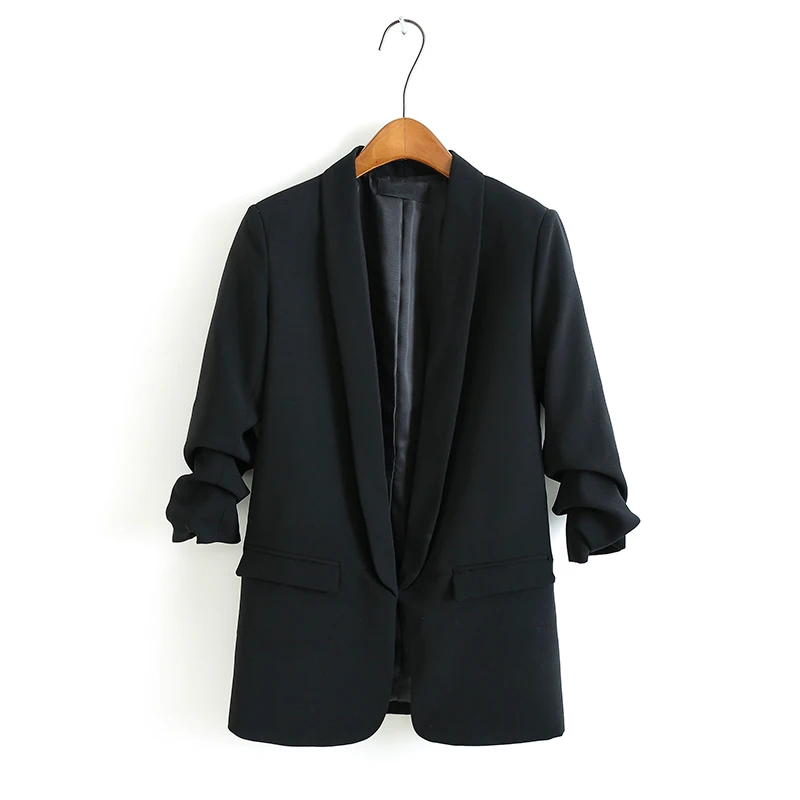 Vee Топ женский черный блейзер с зубчатым воротником куртка с длинным рукавом Повседневная Верхняя одежда верхняя одежда для офиса jaqueta feminina 910023