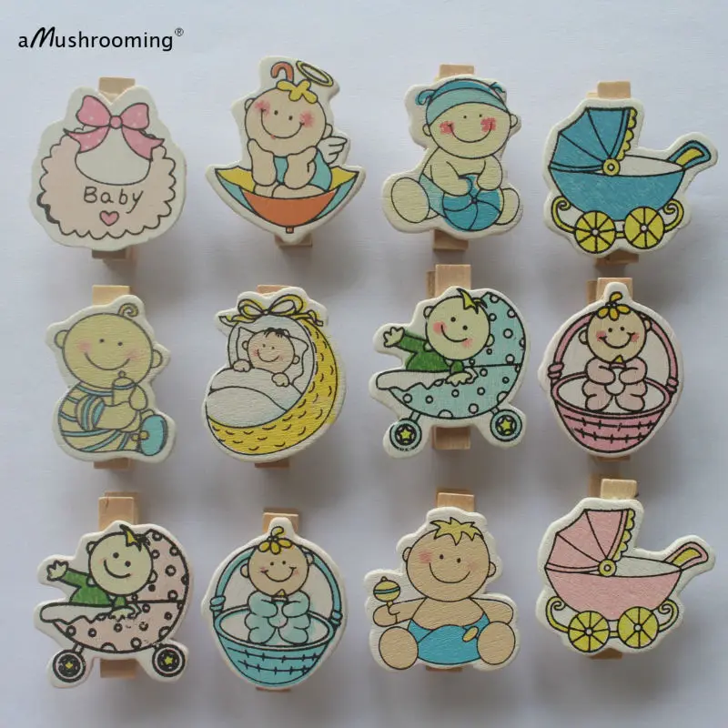 x6 Wooden Mini Clothespins Baby Shower Decorations Newborn Baby Girl