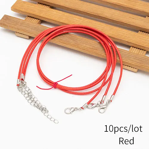 red 10pcs 2 мм ювелирный шнур застежка Омар Ожерелье Веревка вощеный кожаный шнур ожерелье шнурок кулон браслет из шнуров изготовление 10 шт./лот бесплатно - Цвет: red 10pcs