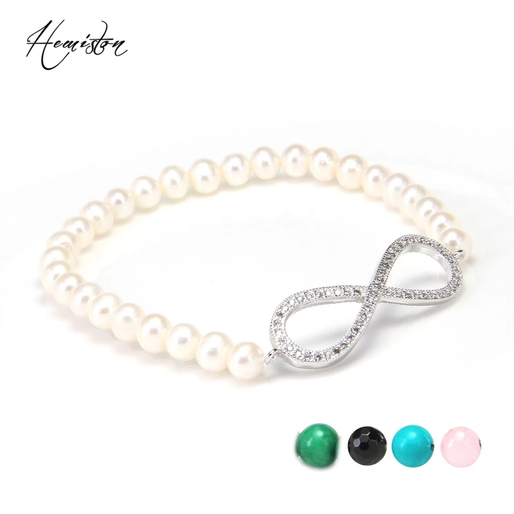 

Thomas Style Freshwater Pearl, Turquoise, Black Onyx, Rose Quartz Beads Infinity Bracelet, Fashion Jewelry Gift Women Men TS B59
