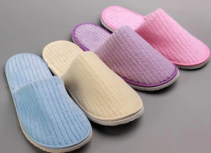 10 pairs Disposable Slippers Hotel Beauty Salon Room open toe Slippers Washable terry cloth Couple big size Slippers - Цвет: Random Color close