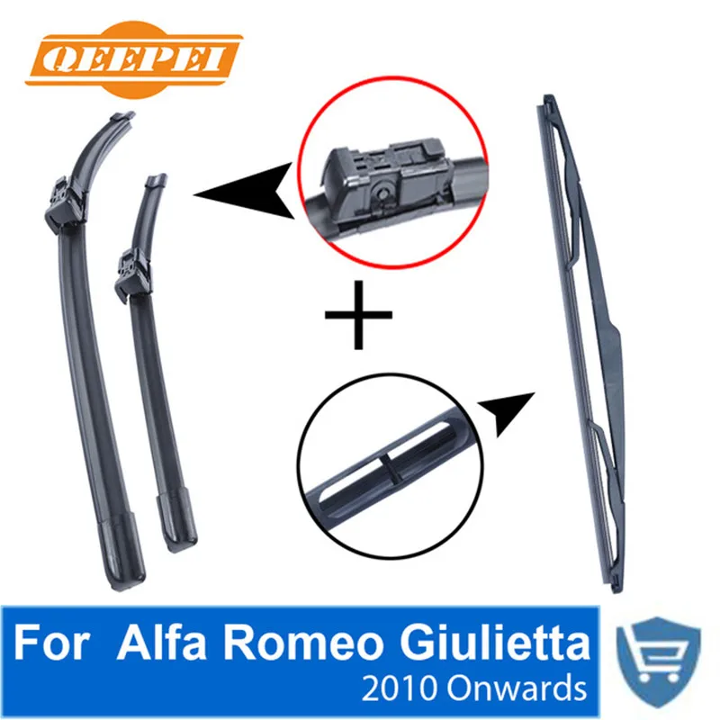 

QEEPEI Front and Rear Wiper Blade no Arm For Alfa Romeo Giulietta 2010 Onwards High quality Natural Rubber windscreen 24''+18''