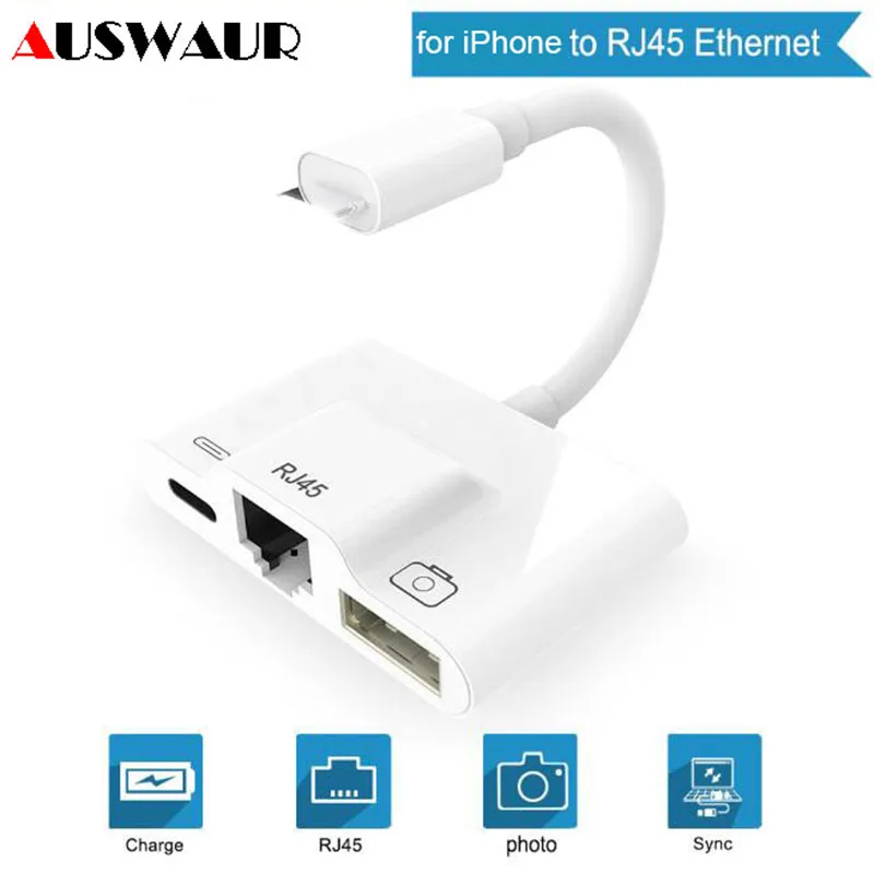 Charge Data Sync Adapter for iPhone to RJ45 Lan Wired Network Adapter for iPhone iPad