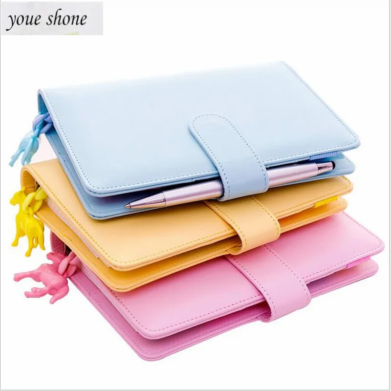 

1PCS Leather notebook kawaii DIY brochure handbook set small fresh macaron travel diary notebook FOR pink girl heart 19*13CM