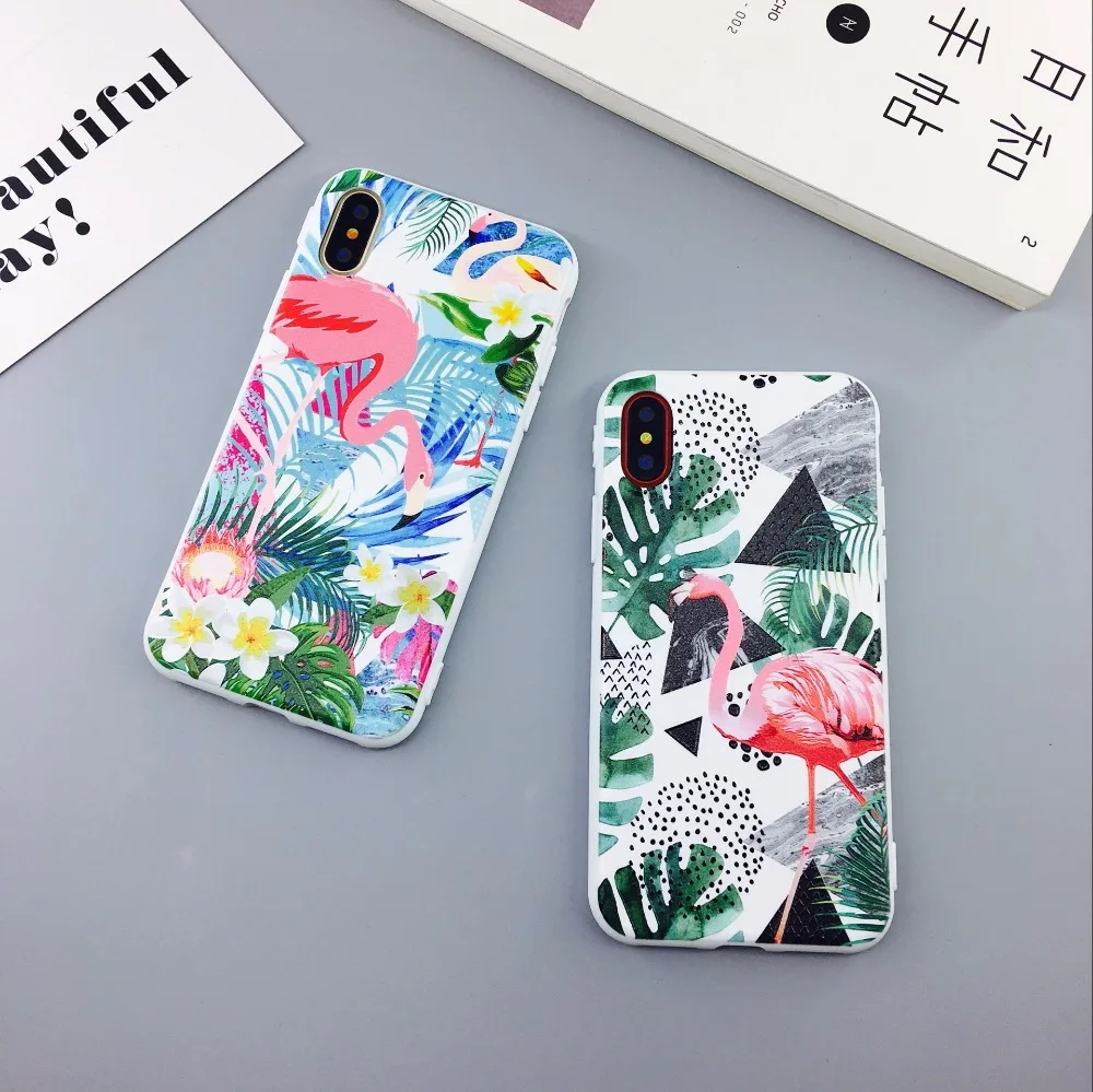 

Fashion New Flamingo Fresh Flower Leaf Phone Case for Apple iPhone 8 Soft TPU Back Cover Coque for Apple iPhone 6 6S 7 7Pus